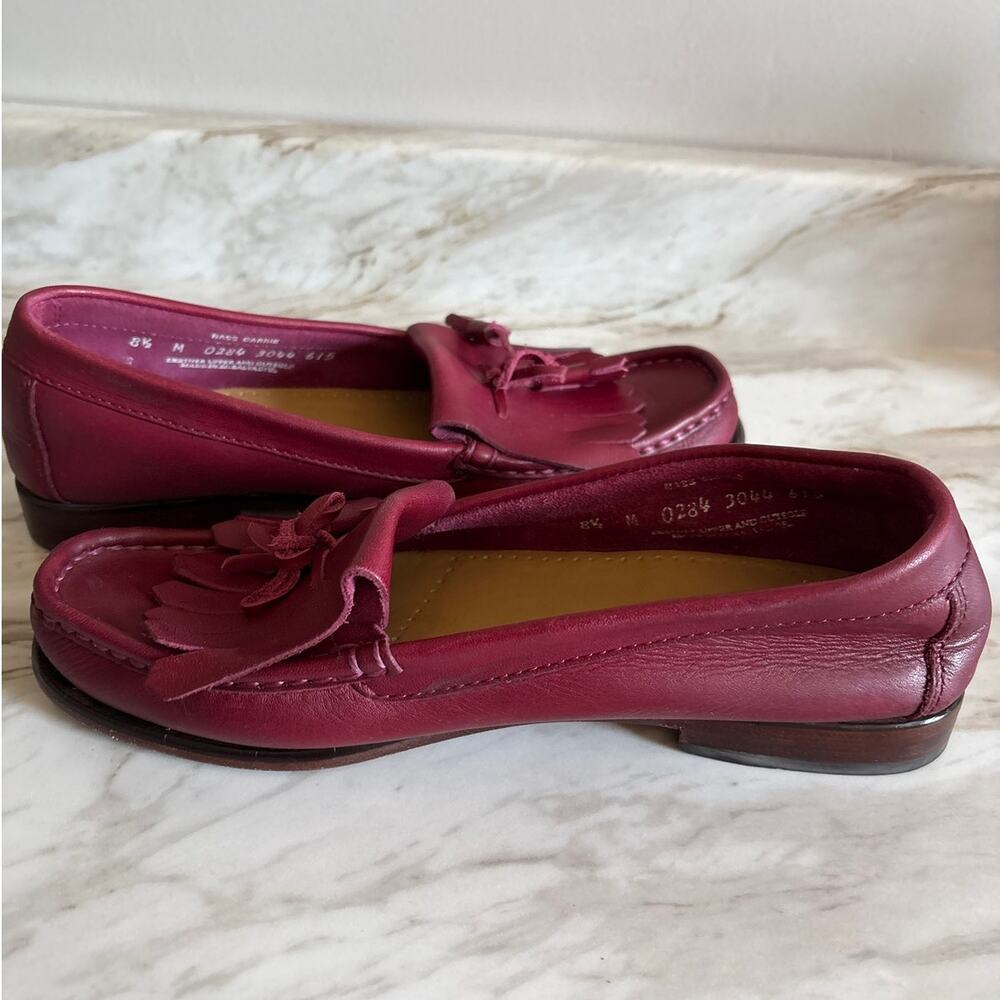 Bass Weejuns Carrie Burgundy Red Soft Leather Tassel Loafers 8 8.5 Medium - Picture 9 of 9